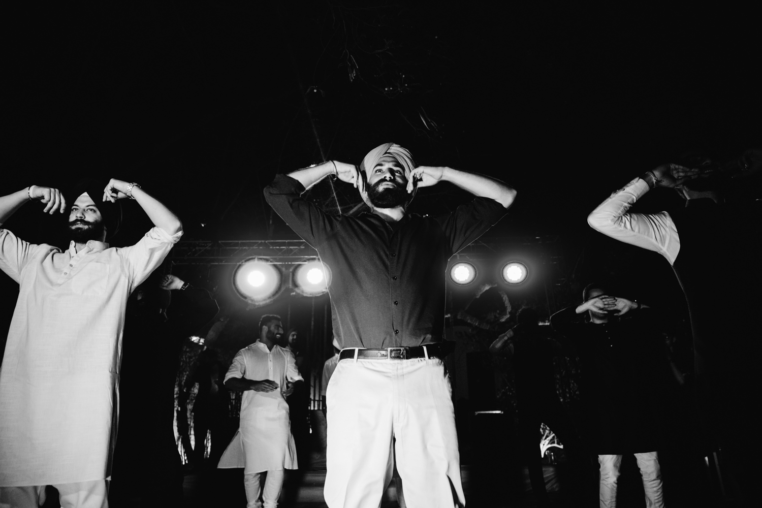 Men in turbans posing — B&W